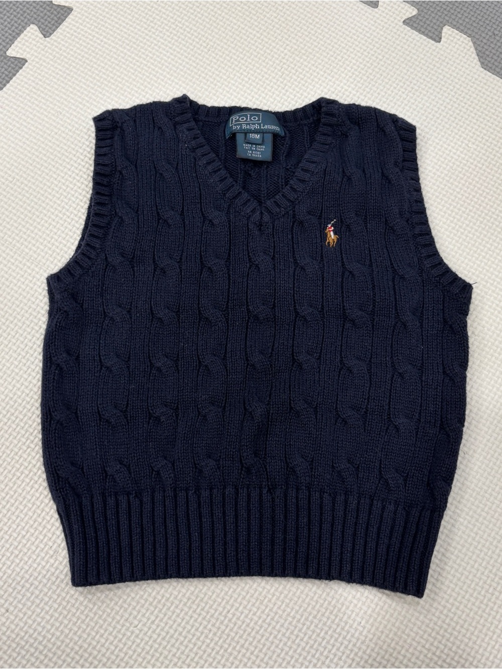 Polo by Ralph Lauren Navy Cable-Knit V-Neck Sweater Vest with Embroidered Pony
